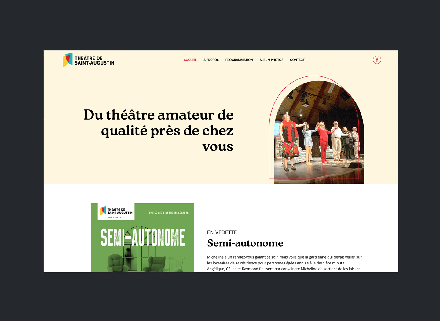 Page d’accueil du site web Théâtre Saint-Augustin conçu par Tadam Studio