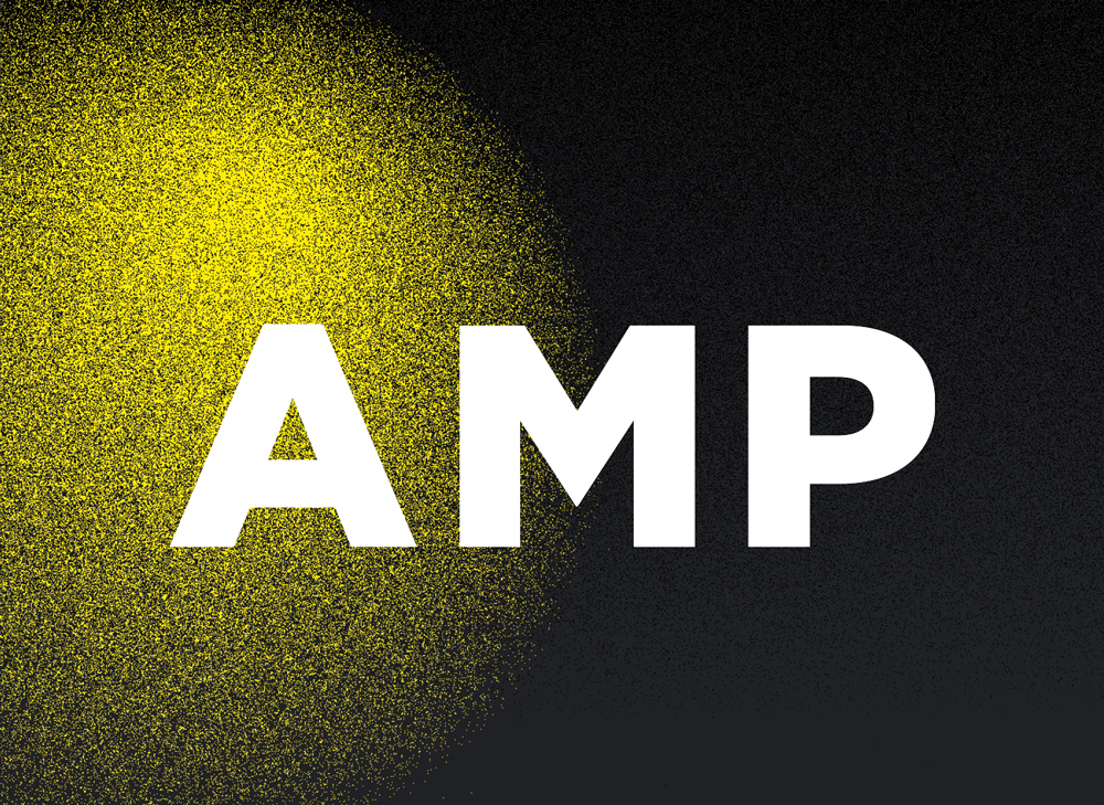 Détails graphiques : halo lumineux jaune intégré au design du site AMP Solutions