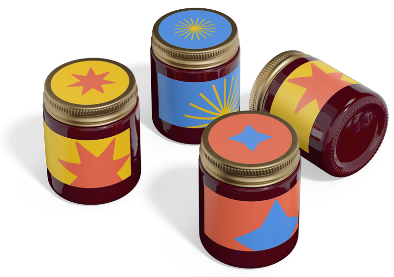 Pots de confiture aux motifs declines de l identite de marque